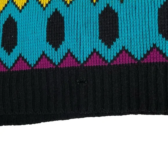 Vintage 90’s Chauvin Geometric Retro Turquoise Knit Sweater - Picture 5 of 8